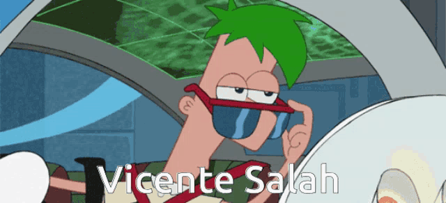 a cartoon character is wearing sunglasses and the name vicente salah is above him