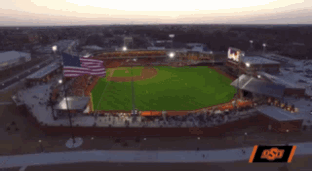 an aerial view of a baseball stadium that says osu