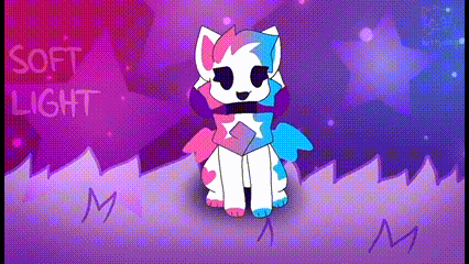 a cartoon cat with wings and a bow tie is sitting on a purple background .