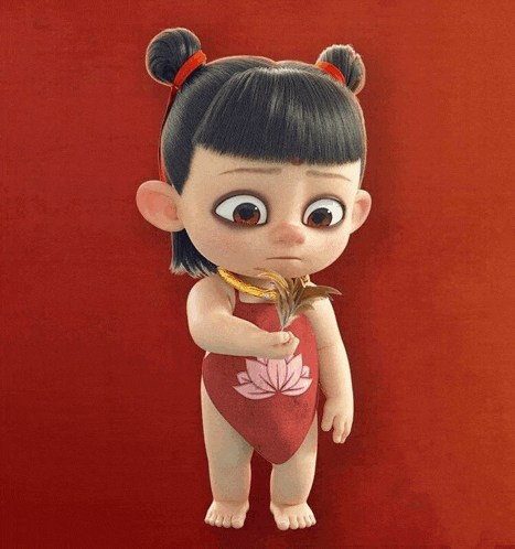 a baby cartoon character is holding a flower in her hands