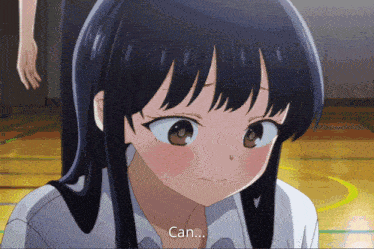 a close up of a girl 's face with the words can on the bottom right