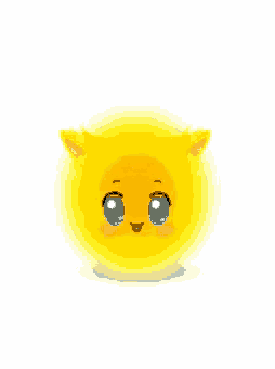 a yellow cartoon character with blue eyes and ears on a white background