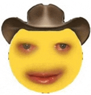 a yellow smiley face with a brown cowboy hat on