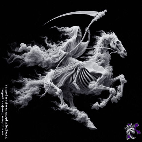 grim reaper riding a horse with a scythe