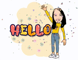 a cartoon girl is waving in front of a hello sign