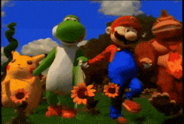 a group of video game characters including mario and donkey kong are dancing together