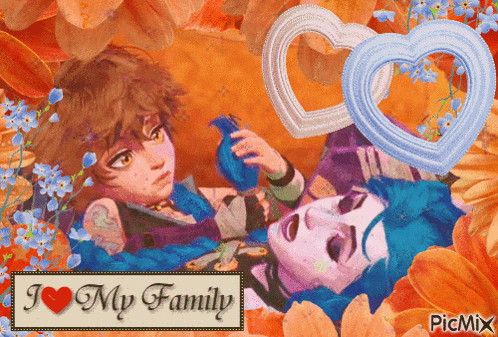 a picture of a boy and a girl with the words " i love my family " on the bottom