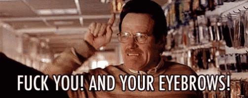 a man with glasses is giving the middle finger and saying `` fuck you and your eyebrows '' .