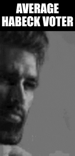 a black and white photo of a man with a beard and the words `` average habeck voter '' .