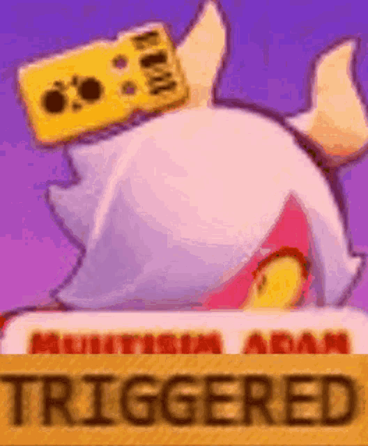 a cartoon character with a remote control on its head and the words `` triggered '' written on it .