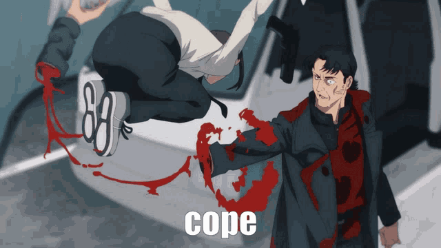 a cartoon of a man and a woman with the word cope in the corner