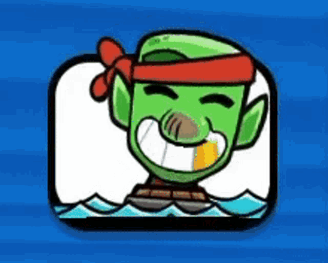 a cartoon of a green monster with a red bandana on his head is floating in the water .