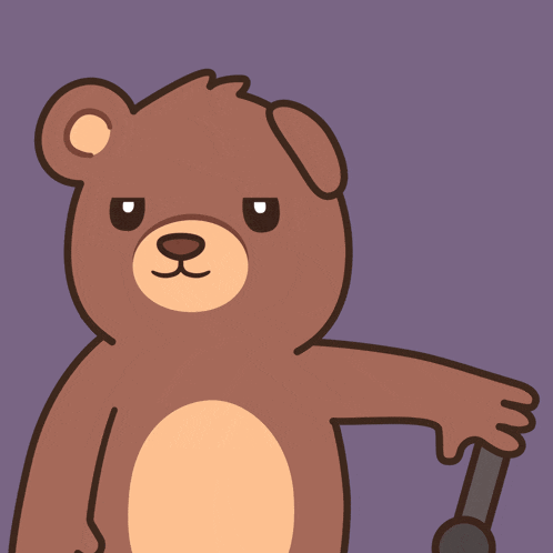 a brown teddy bear is holding a microphone in its paw