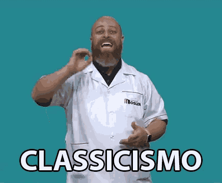 a man in a lab coat with the word classicismo written on it