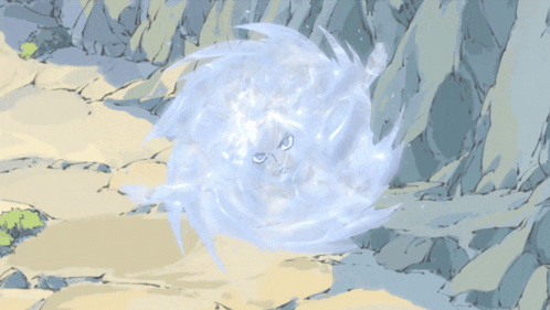 a cartoon drawing of a sphere of water surrounded by rocks and sand
