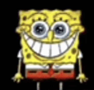 a close up of a spongebob squarepants cartoon character smiling .