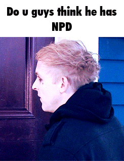 a man standing in front of a door with the words do u guys think he has npd on the bottom