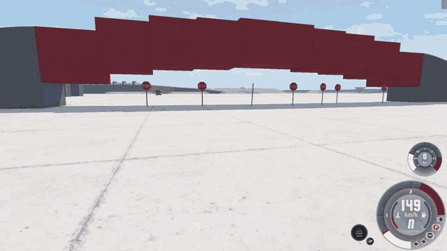a screenshot of a video game shows a car crashing into a red wall