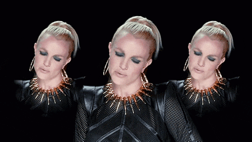 three images of a woman wearing a spiked necklace and hoop earrings