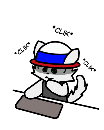 a cartoon drawing of a raccoon wearing a hat that says " klik "