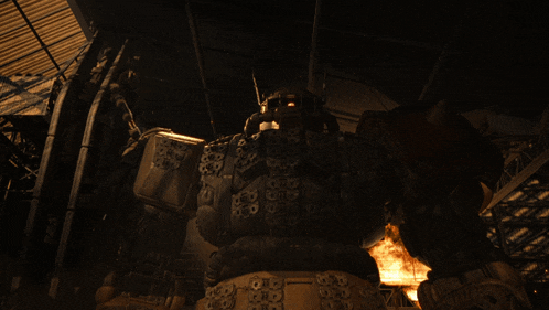 a giant robot with the word ' samurai ' on its chest