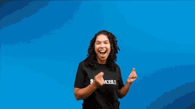 a woman wearing a black shirt that says sam