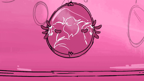 a cartoon drawing of a pink sphere with wings on it