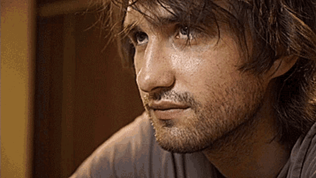 a close up of a man with a beard and long hair