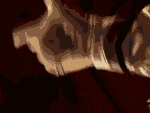 a pixel art of a person with blonde hair and headphones