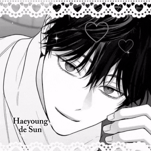 a black and white drawing of a man with the name haeyoung de sun