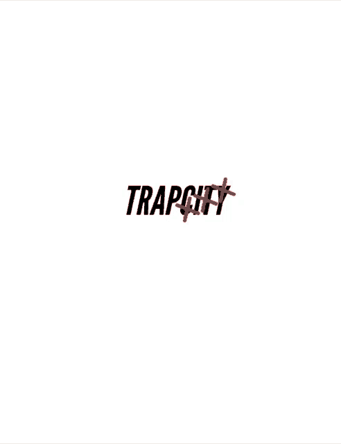 a white background with the word trapcity written in black and red