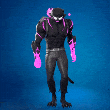 a black panther with purple flames on his arms and legs