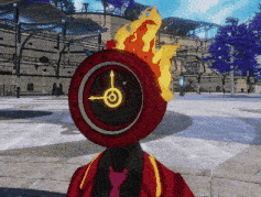 a person with a clock on their head with a yellow arrow pointing to it