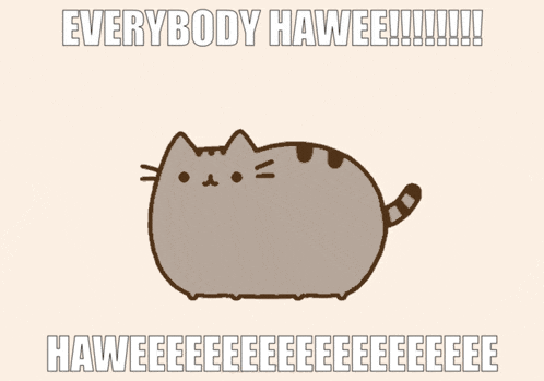 a cartoon cat says everybody hawee
