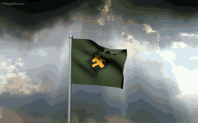 a green flag with a yellow t on it