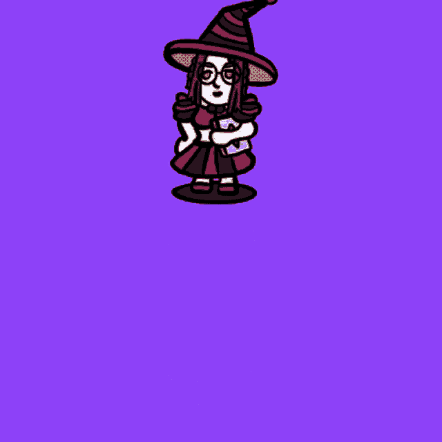 a cartoon of a witch with glasses and a hat