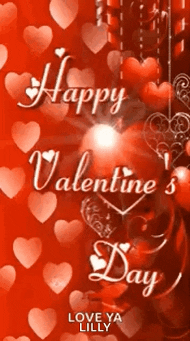 a happy valentine 's day greeting card with red hearts