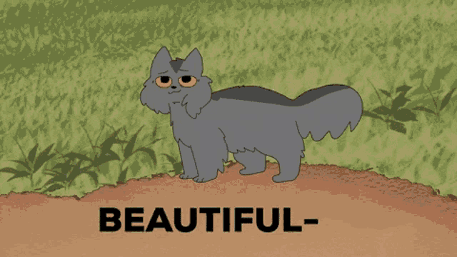 a cartoon drawing of a cat laying on the ground and another cat standing on top of it