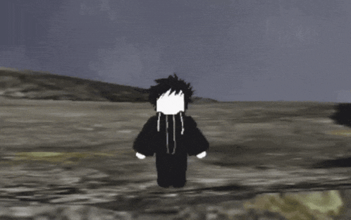 a black and white cartoon character is standing in the middle of a desert