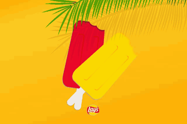 a yellow and red popsicle with a lays logo