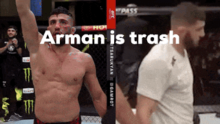 a picture of a man with the words arman is trash