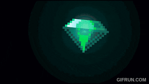 a pixel art of sonic the hedgehog holding an emerald and a glove