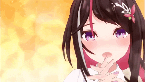 a close up of a anime girl with purple eyes