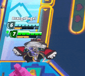 a cartoon character in a video game with the name orangebagel
