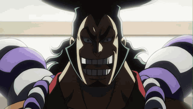 a close up of a cartoon character with a large smile on his face