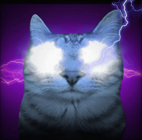 a cat with lightning bolts coming out of it 's eyes