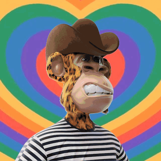 a monkey wearing a striped shirt and a cowboy hat