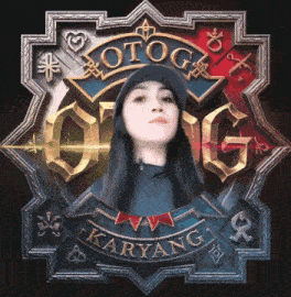 a woman stands in front of a logo that says otog karyang