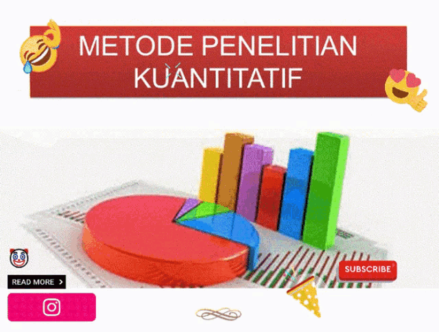 an advertisement for metode penelitian kuantitatif with a pie chart and a bar graph