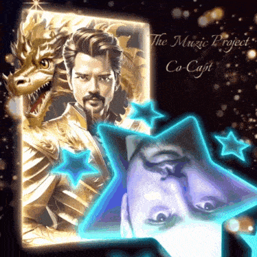a picture of a man and a dragon with the words the muzic project co-capt on the bottom